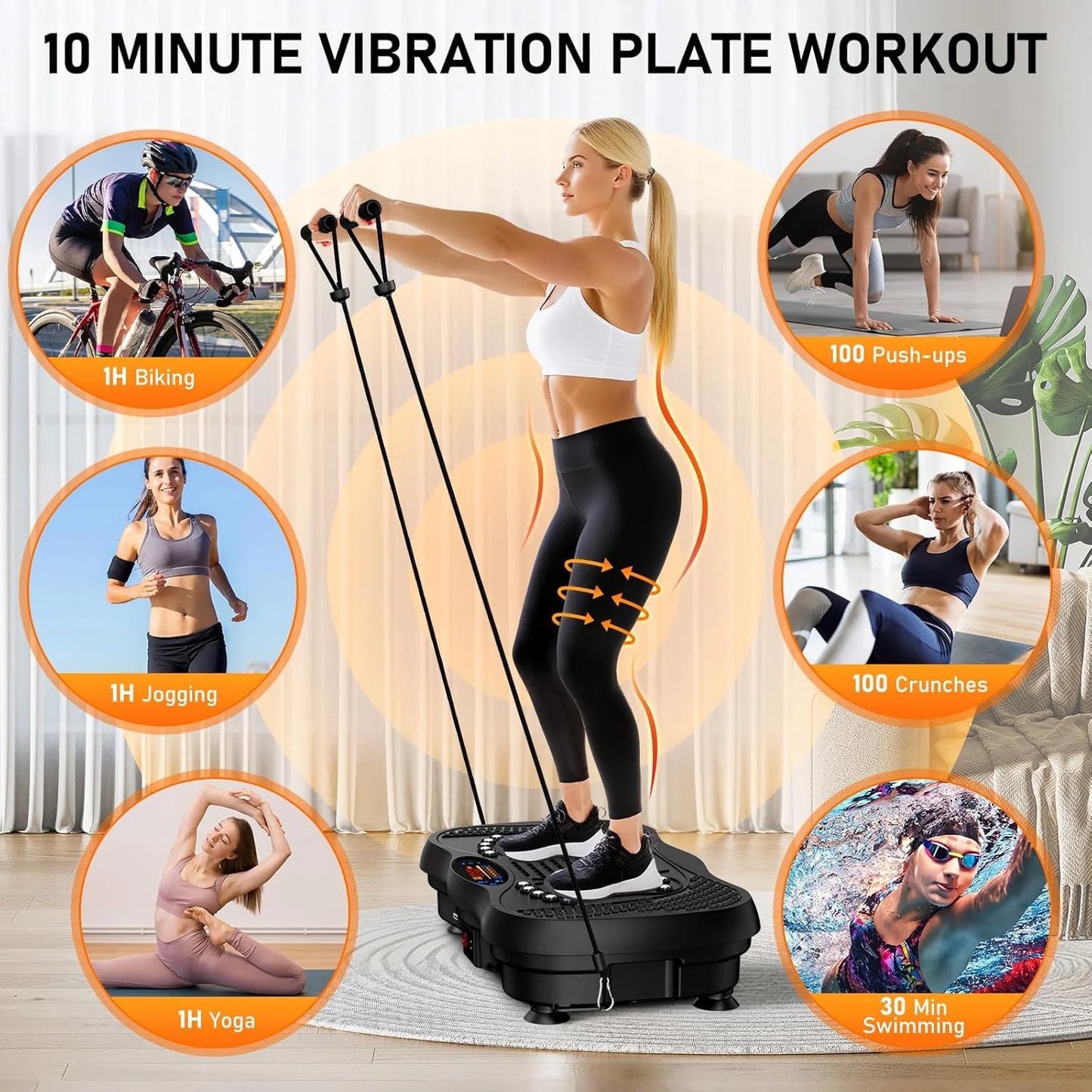 Vibration Plate Exercise Machine, 130 Levels Full Body Workout Vibrating Plate for Lymphatic Drainage Weight Loss, 450 Lbs Capacity Shake Fitness Platform with Resistance Bands Bluetooth for Women Men