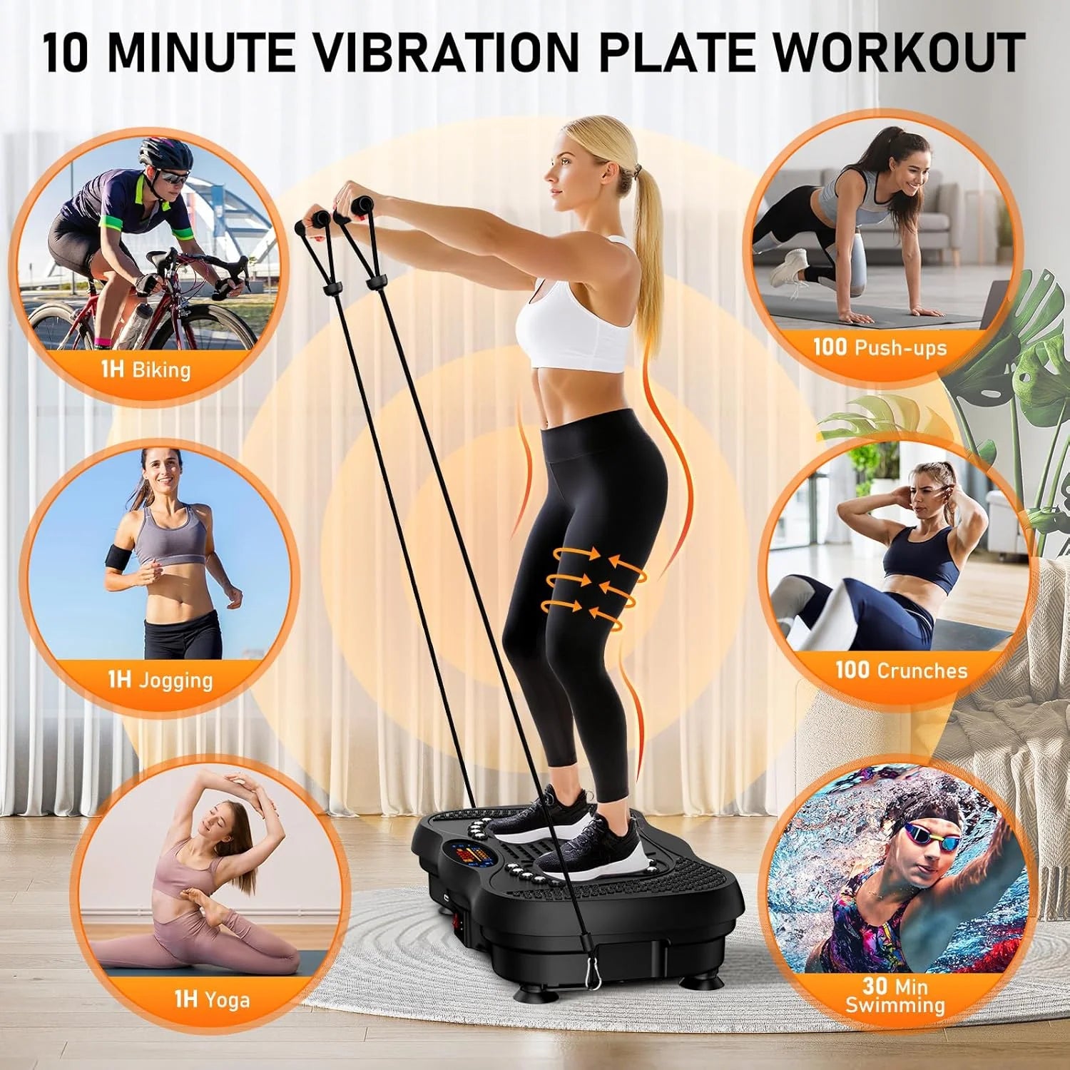 Vibration Plate Exercise Machine, 130 Levels Full Body Workout Vibrating Plate for Lymphatic Drainage Weight Loss, 450 Lbs Capacity Shake Fitness Platform with Resistance Bands Bluetooth for Women Men