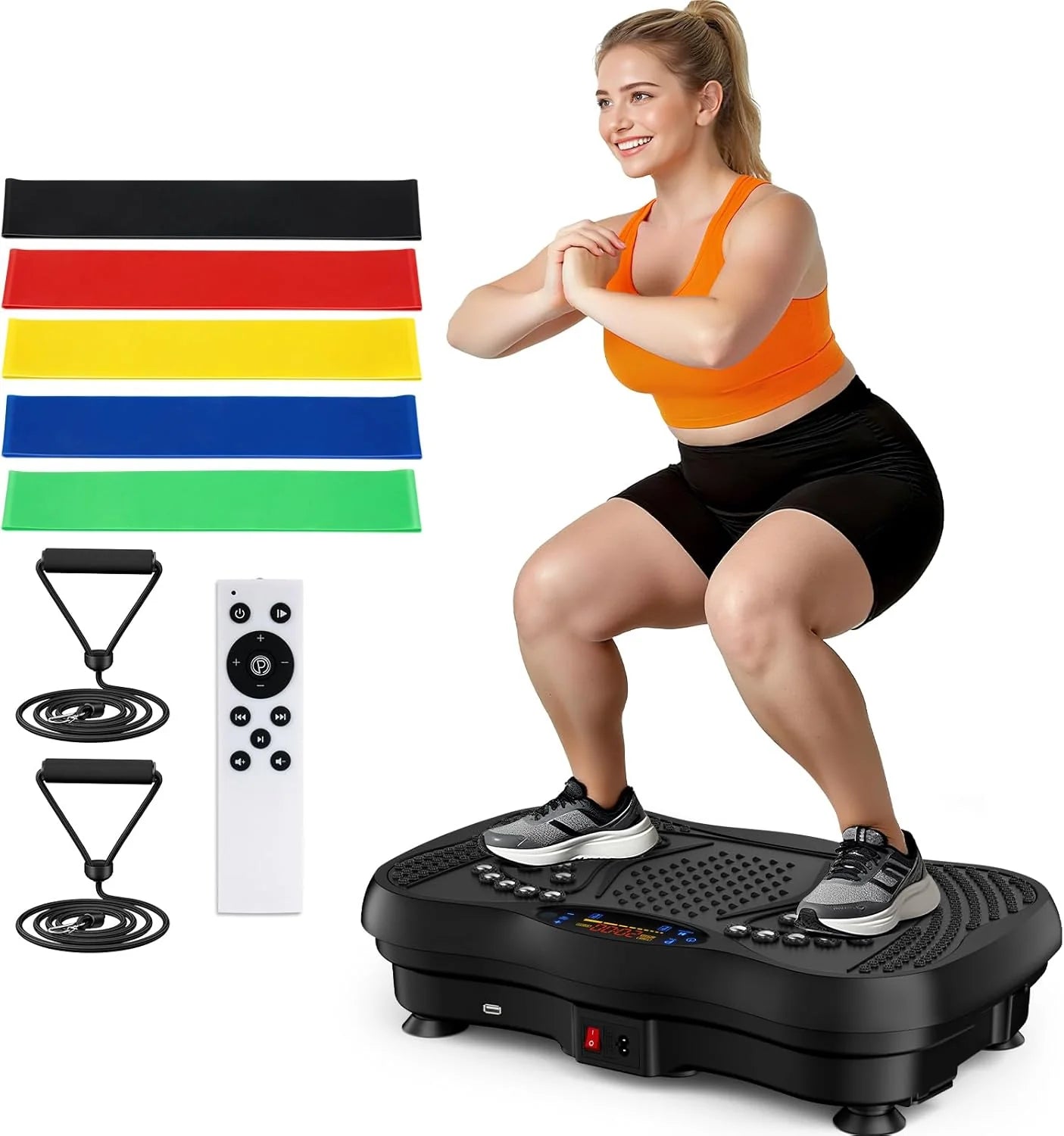 Vibration Plate Exercise Machine, 130 Levels Full Body Workout Vibrating Plate for Lymphatic Drainage Weight Loss, 450 Lbs Capacity Shake Fitness Platform with Resistance Bands Bluetooth for Women Men