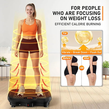 Vibration Plate Exercise Machine, 130 Levels Full Body Workout Vibrating Plate for Lymphatic Drainage Weight Loss, 450 Lbs Capacity Shake Fitness Platform with Resistance Bands Bluetooth for Women Men